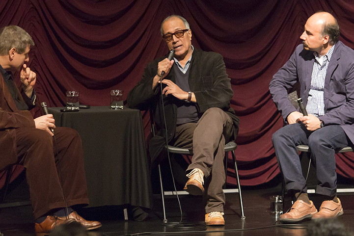 Abbas Kiarostami at IU Cinema with Richard Peña and Adel Yaraghi.