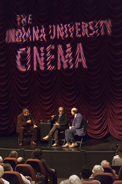 Abbas Kiarostami at IU Cinema with Richard Peña and Adel Yaraghi.