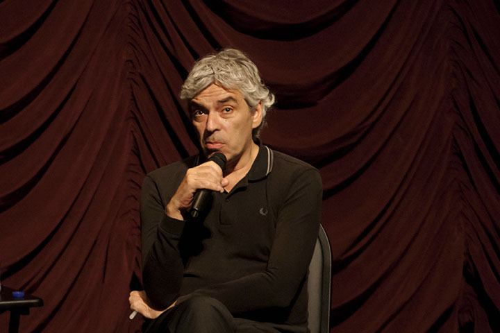 Pedro Costa onstage at IU Cinema.