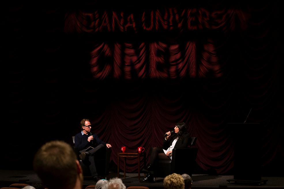 Alejandra Márquez Abella and Founding Director Jon Vickers on stage at IU Cinema