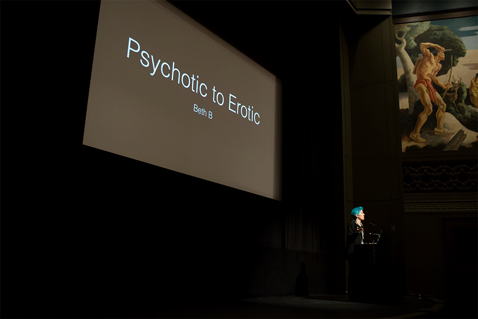 Beth B delivers a lecture at IU Cinema