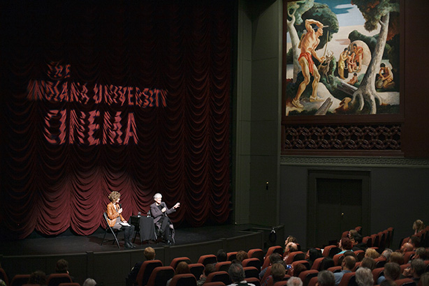 Glenn Close and Professor Barbara Klinger onstage at IU Cinema