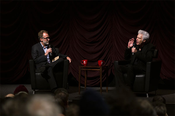 Jim Jarmusch and Founding Director Jon Vickers onstage during his Jorgensen Guest Filmmaker event.