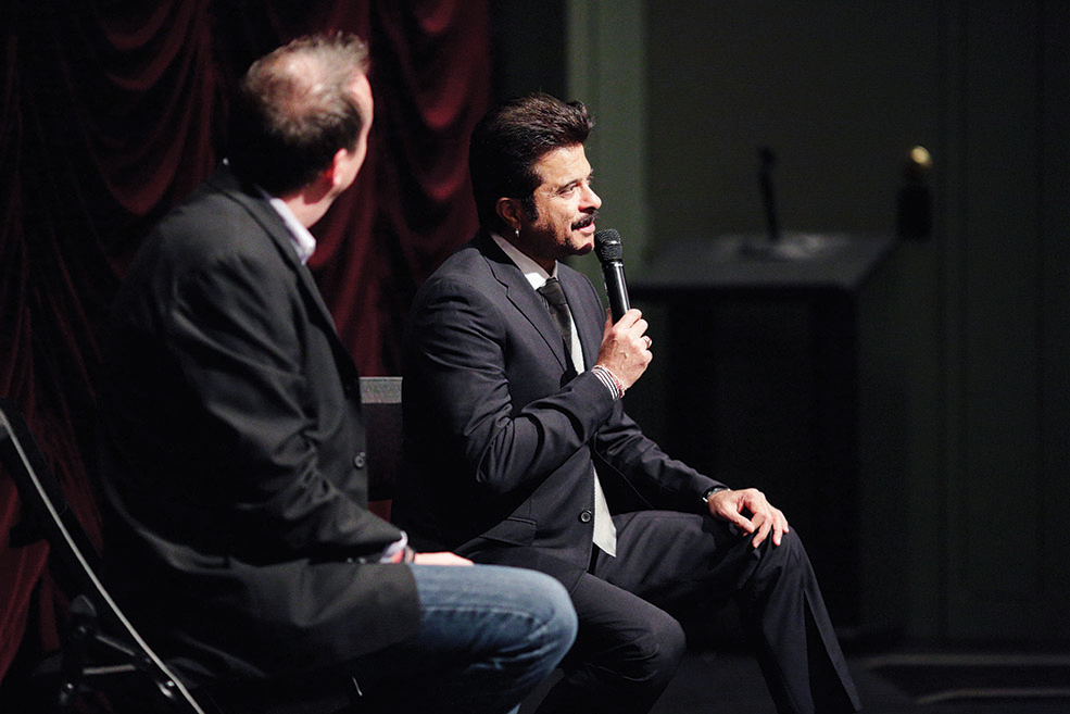 Anil Kapoor and Professor Michael Dobson onstage at IU Cinema