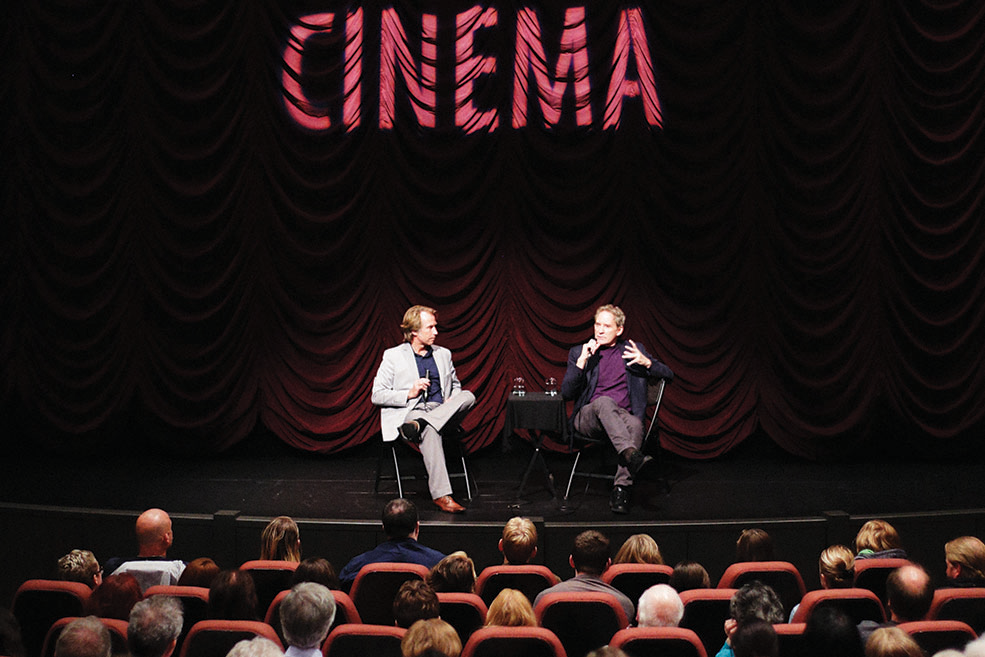 Kevin Kline and Founding Director Jon Vickers onstage at IU Cinema