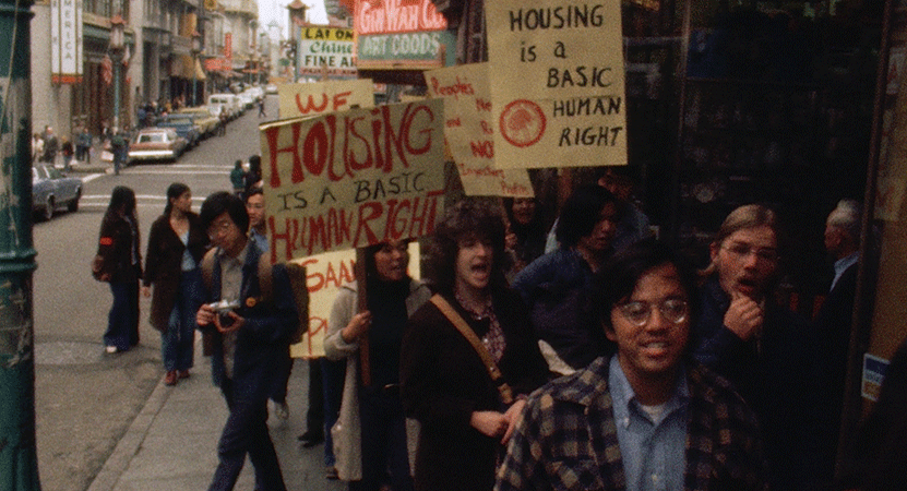 people protest from the film Chinatown Rising