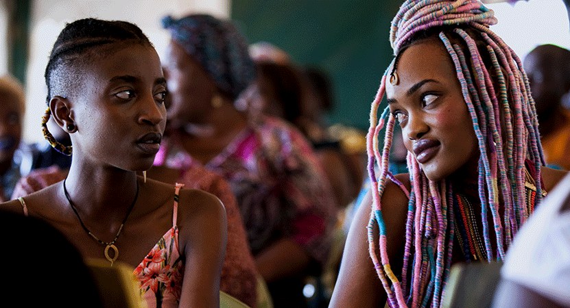 two women look at each other from the film Rafiki.