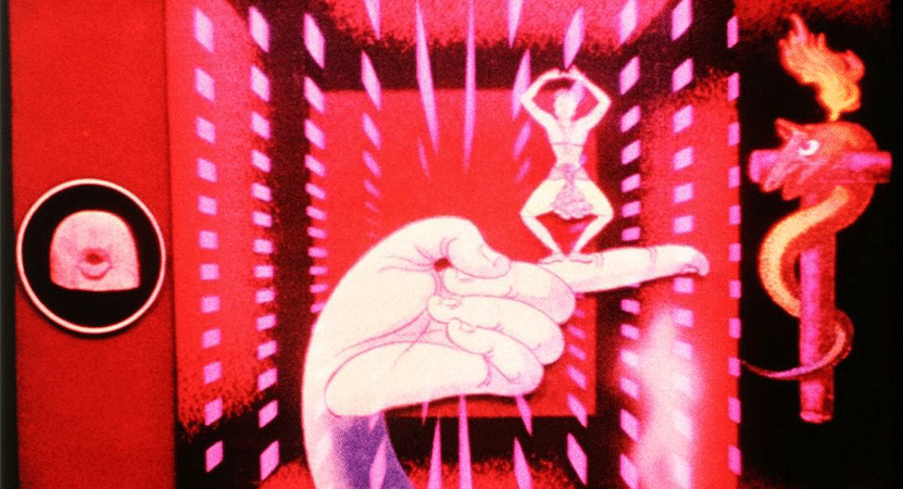 cartoon of a dancer, dancing on a hand from the film The Spiritual Avant-Garde